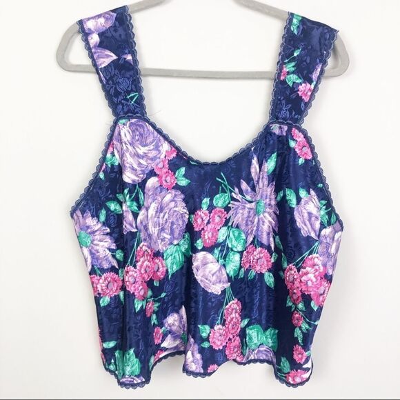 PINX | Vintage Floral Semi Cropped Tank Satin Silk Look XL - Picture 1 of 7
